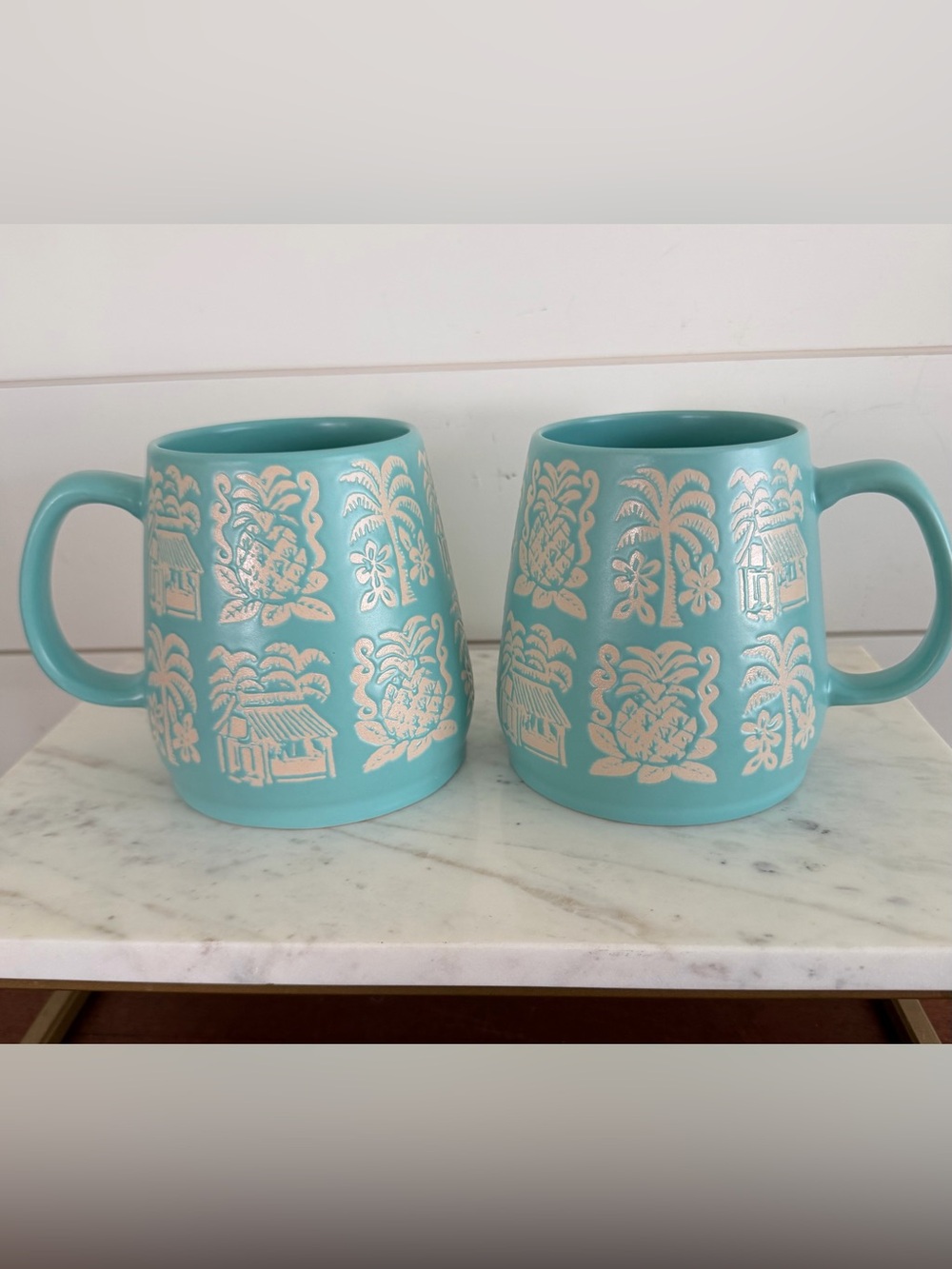 Opalhouse Stoneware Tropical Mug Teal set of 2
